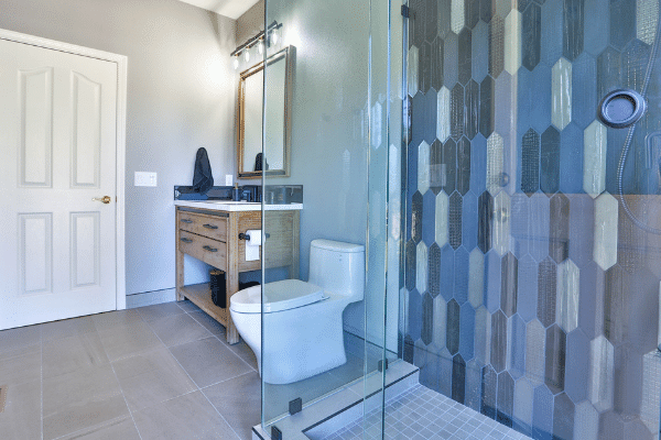 Blue and Gray Guest Bath Shower Tile Detail