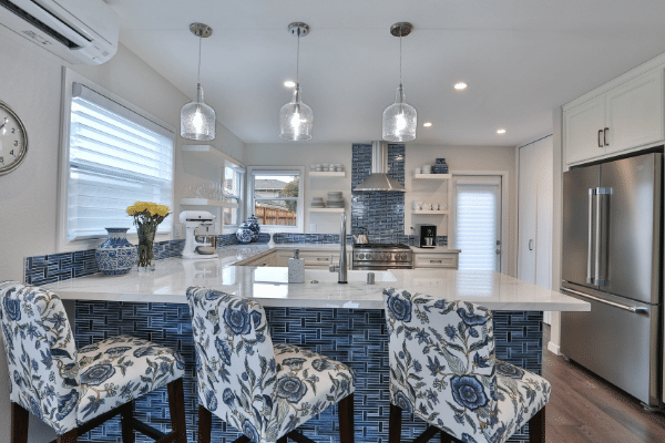 Blue and White Transitional Bungalow Kitchen