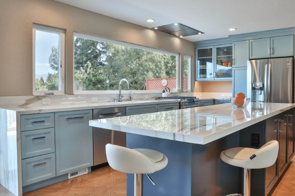 "Blue with a View" Transitional Kitchen with Panoramic Views