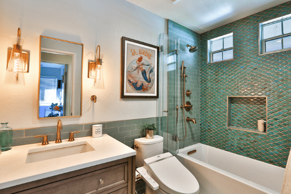 Mermaid Guest Bath with Green Fish Scale Tile
